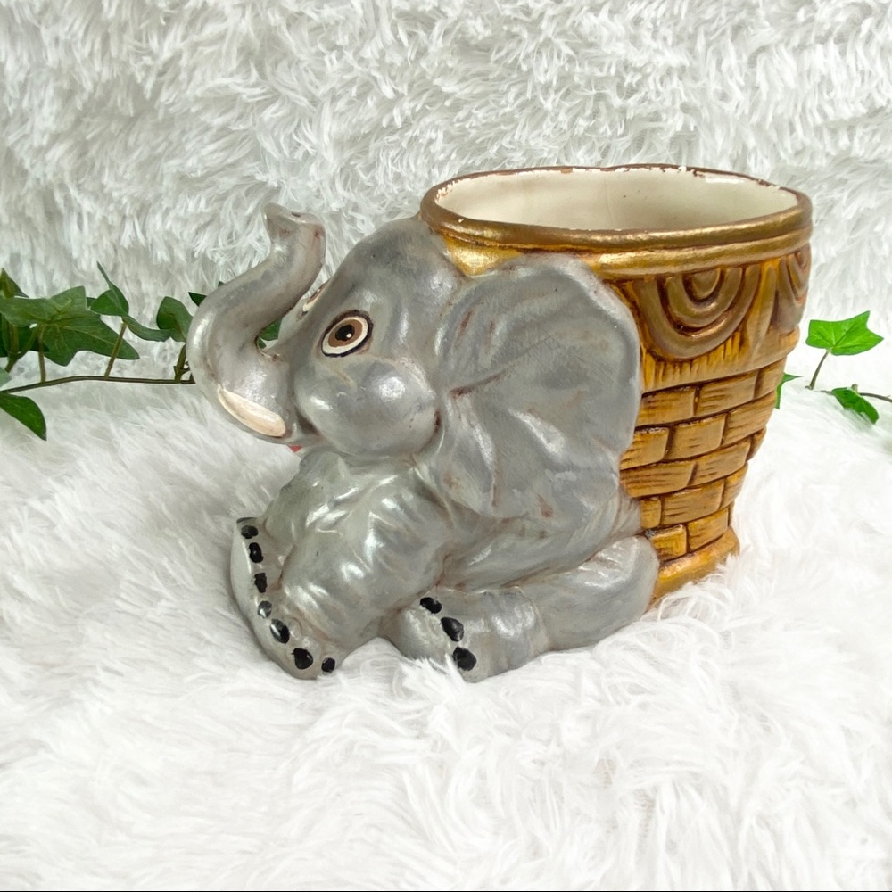 Vintage Ceramic Hand Painted Elephant Planter